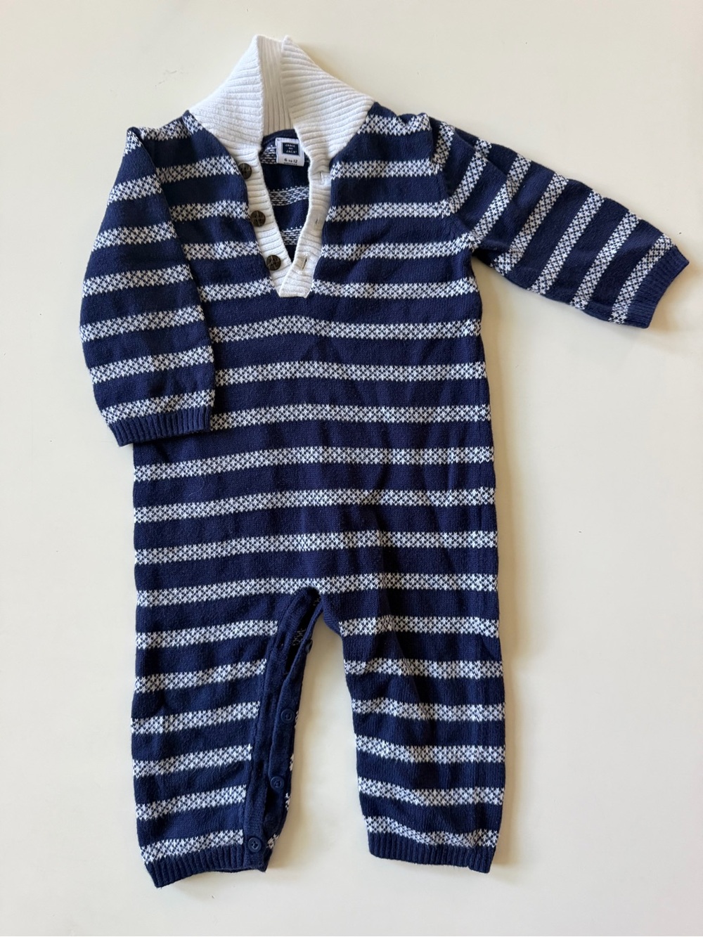 Janie and Jack Navy and White Shawl Collar Knit One-Piece